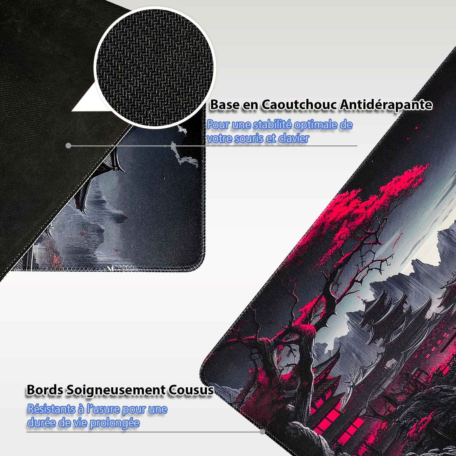 Niviy Tapis de Souris XXL 900X400mm Gamer Mouse Pad pour Bureau/Maison Base en Caoutchouc Antidérapante Tapis de Bureau à Bords Cousus Pleine Lune