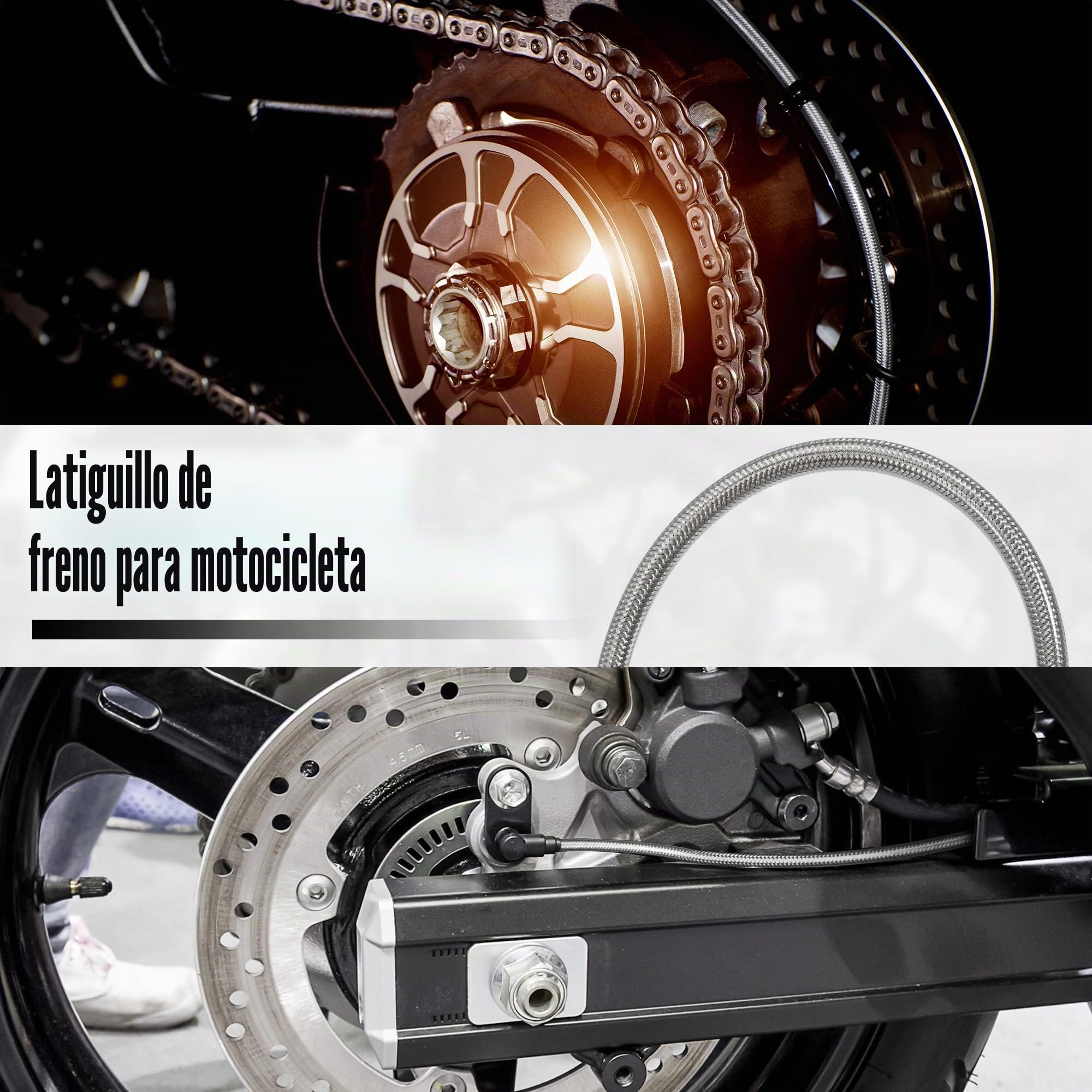 A ABSOPRO Manguera De Freno De Motocicleta Para Sistemas Hidráulicos 1Pc | Material: Silicona Y Aluminio, Rosca M10X1, Diámetro 10Mm, Longitud 110Cm, Frenos Hidráulicos, Para Todoterreno Y Scooters