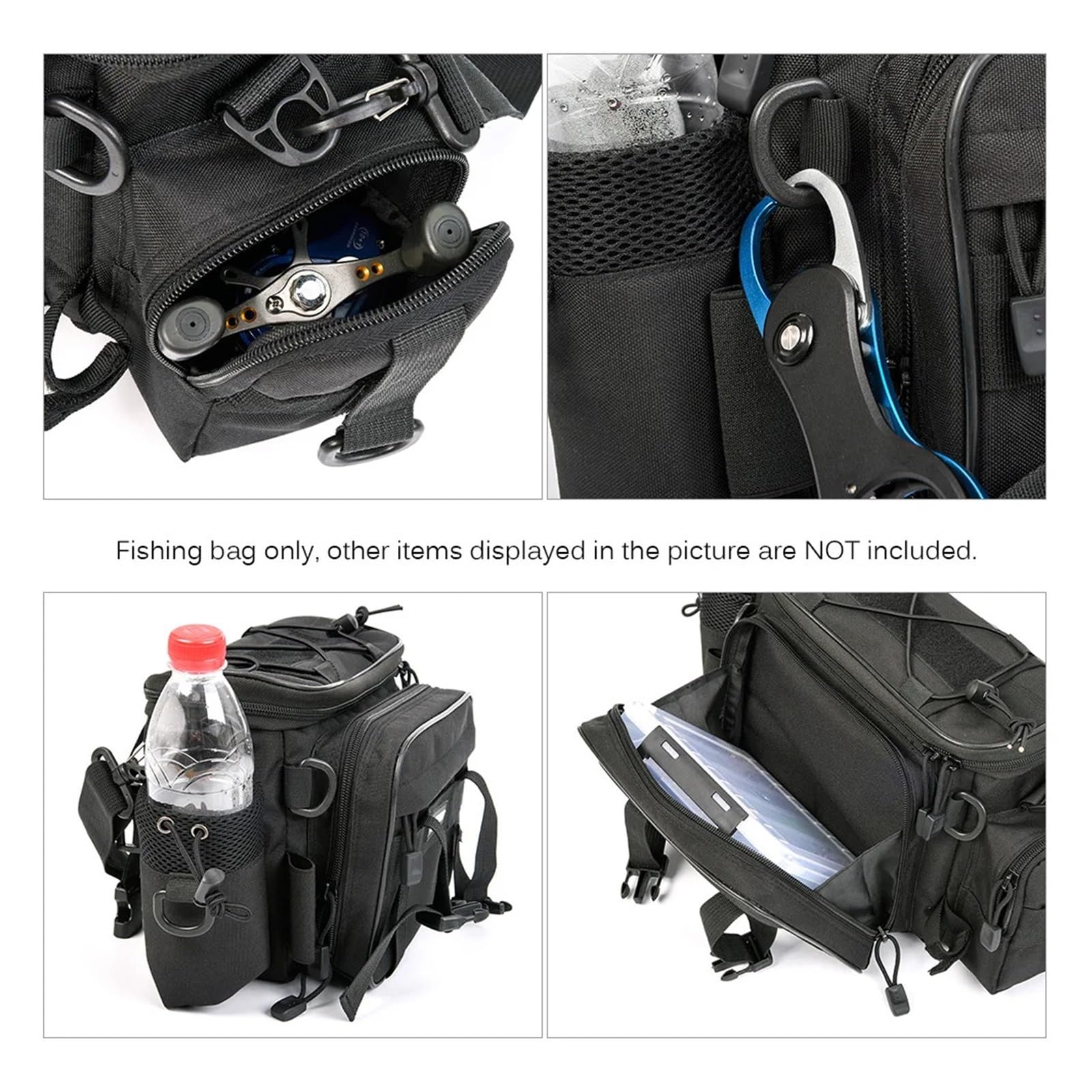Borsa da Pesca Borse da Pesca, Sport all'Aria Aperta, Gilet Monospalla, Borsa Porta Esche da Pesca, Mulinello, con Scatola for Attrezzi(Black)