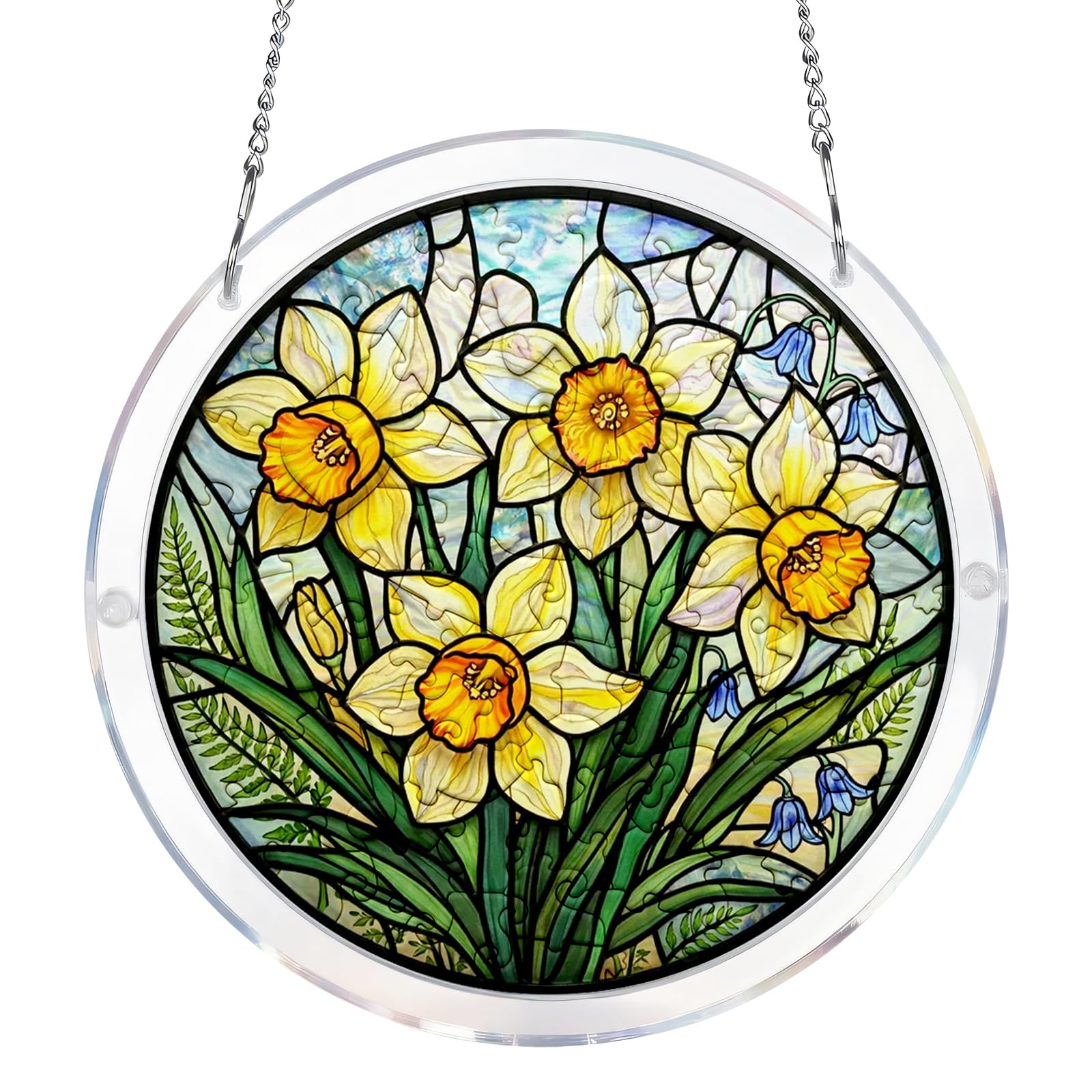 Daffodil Jigsaw Puzzle Suncatcher, Acrylic Sun Catchers for Windows, Unique DIY Garden Ornament Outdoor, Colorful Hanging Decoration for Garden, Fence and Home, Daffodil Gifts for Women