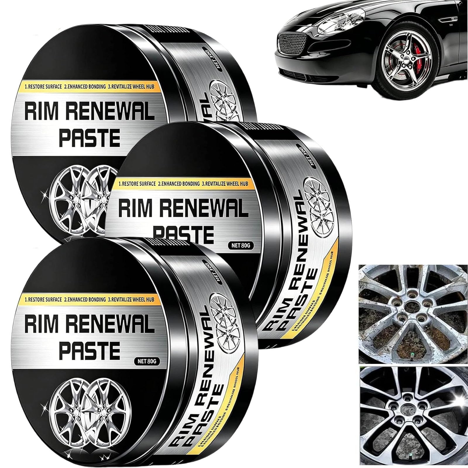 Pasta para llantas y kit de cuidado para automóviles: pulidor de arañazos eficiente (3 uds) 8