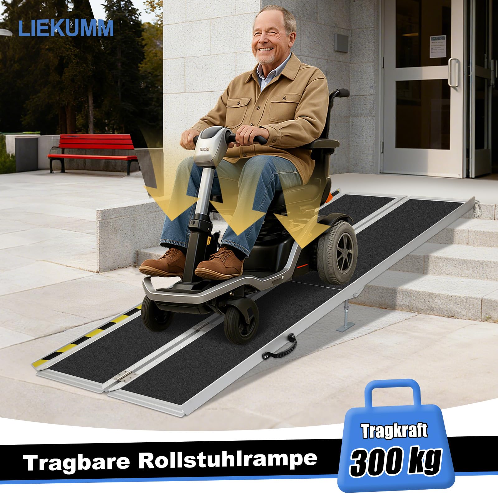 LIEKUMM Rampas para Silla de Ruedas 243 cm, Capacidad de Carga 300 kg Aluminio Rampa Antideslizante, Rampa Silla de Ruedas Portátil para Escalera, Escalon, Umbral, Menaje del Hogar