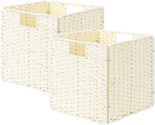 StorageWorks Cestas de mimbre de 11 pulgadas, cubos de almacenamiento tejidos a mano con asas, cesta plegable de cuerda de papel para organizar,