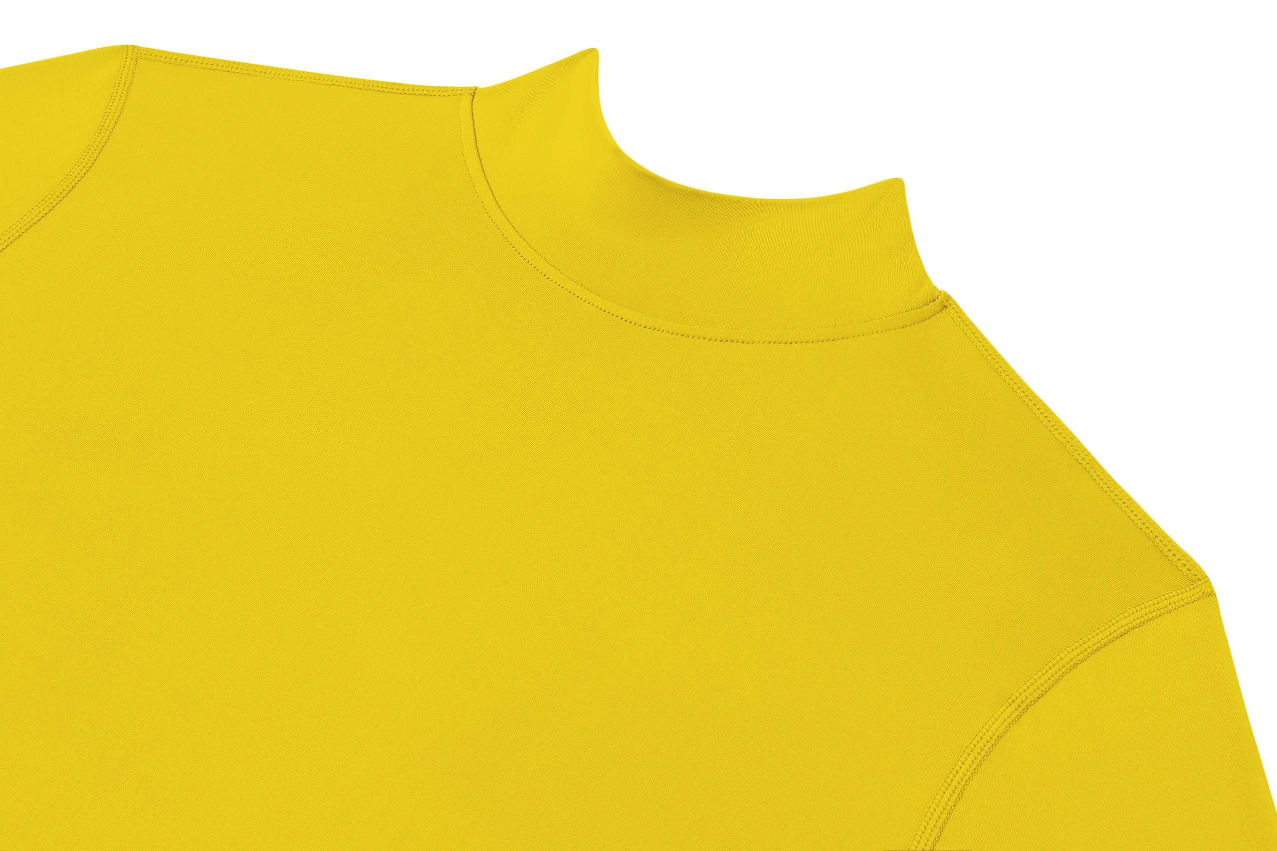 T-Shirt de Compression Manches Longues pour Football/Running - Tee-Shirt de Sport Col Montant/Col Rond pour Garçon- Jaune, 12-14 Ans