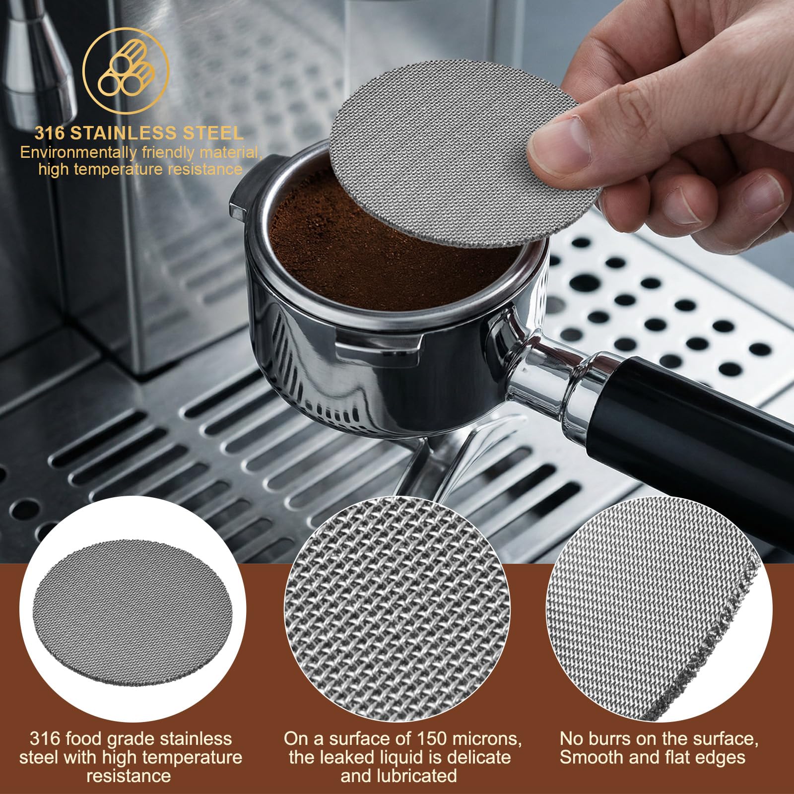 Portafiltro 51 mm con 3 Orejas y Doble Caño Compatible con DeLonghi Dedica EC680/EC685/EC885 – Acero Inoxidable 304 y Mango ABS, Fácil de Limpiar (Negro)