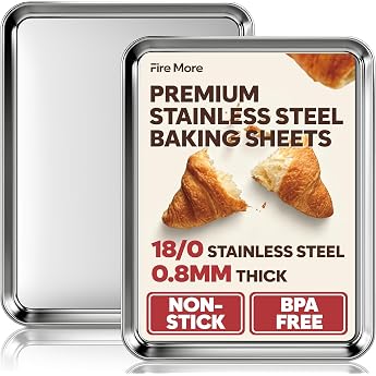 Fire More Baking Tray Stainless Steel Oven Tray Cake Tray Set of 2 40.5 x 30.5 x 2.5 cm Cake Plate Rectangular Healthy and Non-Toxic Rustproof & Mirror Finish Easy to Clean and Dishwasher Safe