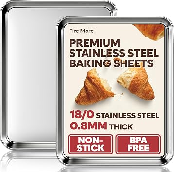 Fire More 2 Pieces Baking Tray, Healthy and Non-Toxic Rectangular Trays, Easy to Clean and Dishwasher Safe 40.5 x 30.5 x 2.5 cm
