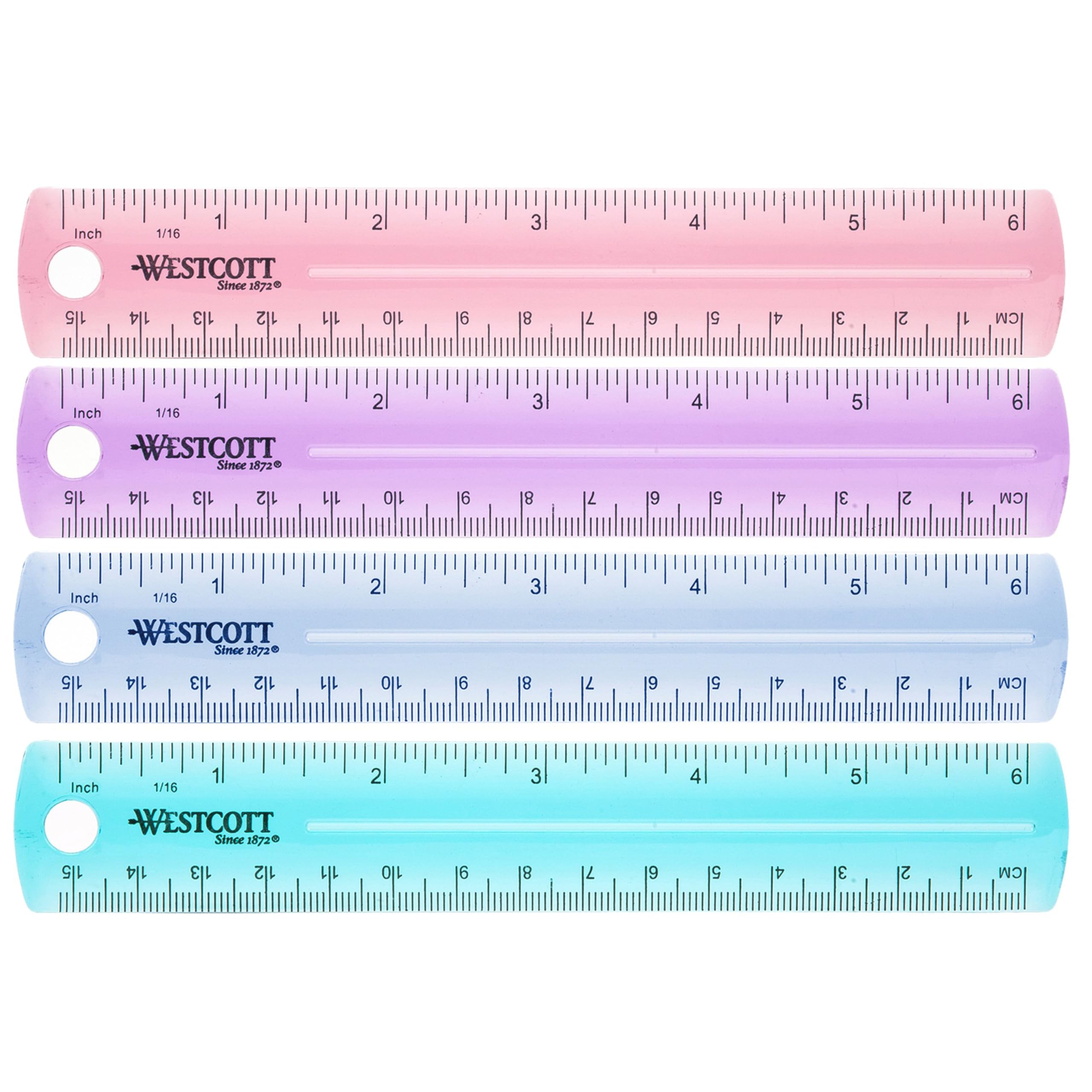 Westcott Kunststoff-Lineal, 15,2 cm, Farbe variiert (00412)