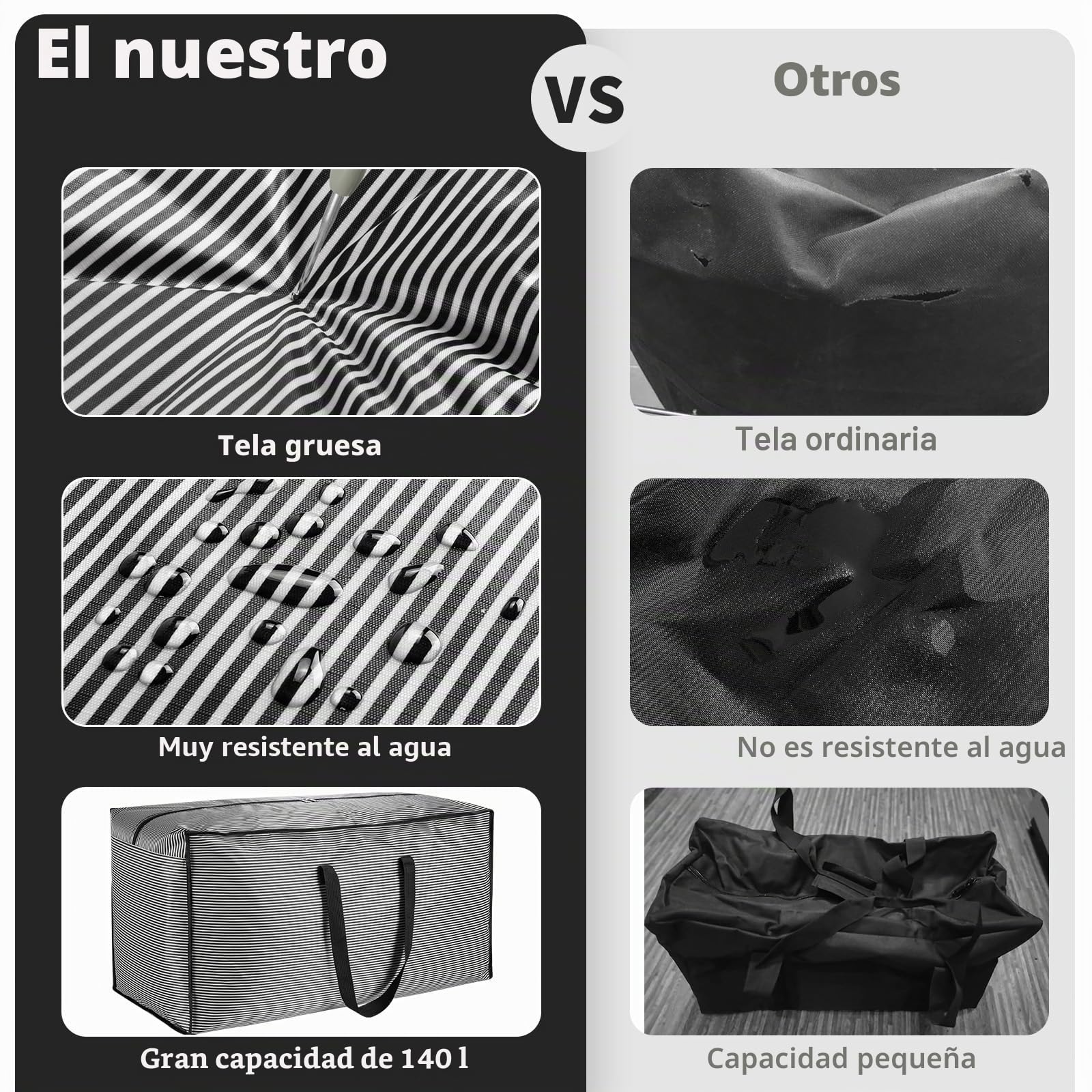 iespell Paquete de 6 bolsas de almacenamiento extragrandes resistentes de 120 litros con tapas para mudanzas, cajas de embalaje de almacenamiento resistentes con asas de cremallera, bolsas