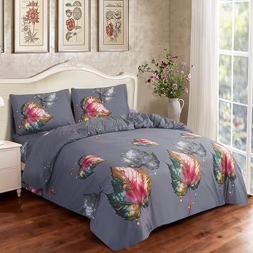 4 PCS 3D Printed Bedding Set with Fitted Sheet Pillowcases Soft Microfiber Duvet Cover Set Luxury Printed Quilt Cover for Single Double King Super King (Autumn Twilight 3D, KING)