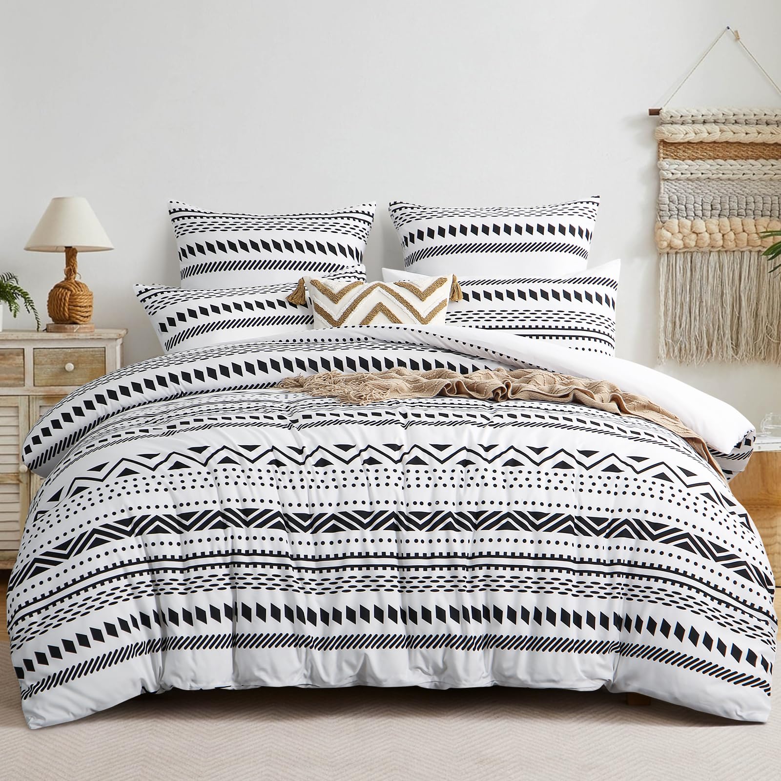 RUIKASI Bettwäsche 220x240 3 teilig Grau - Bettbezug 220 x 240 Set mit Boho Muster, Bettwäsche-Sets 220x240cm aus Mikrofaser mit Reißverschluss Weich und Bügelfrei