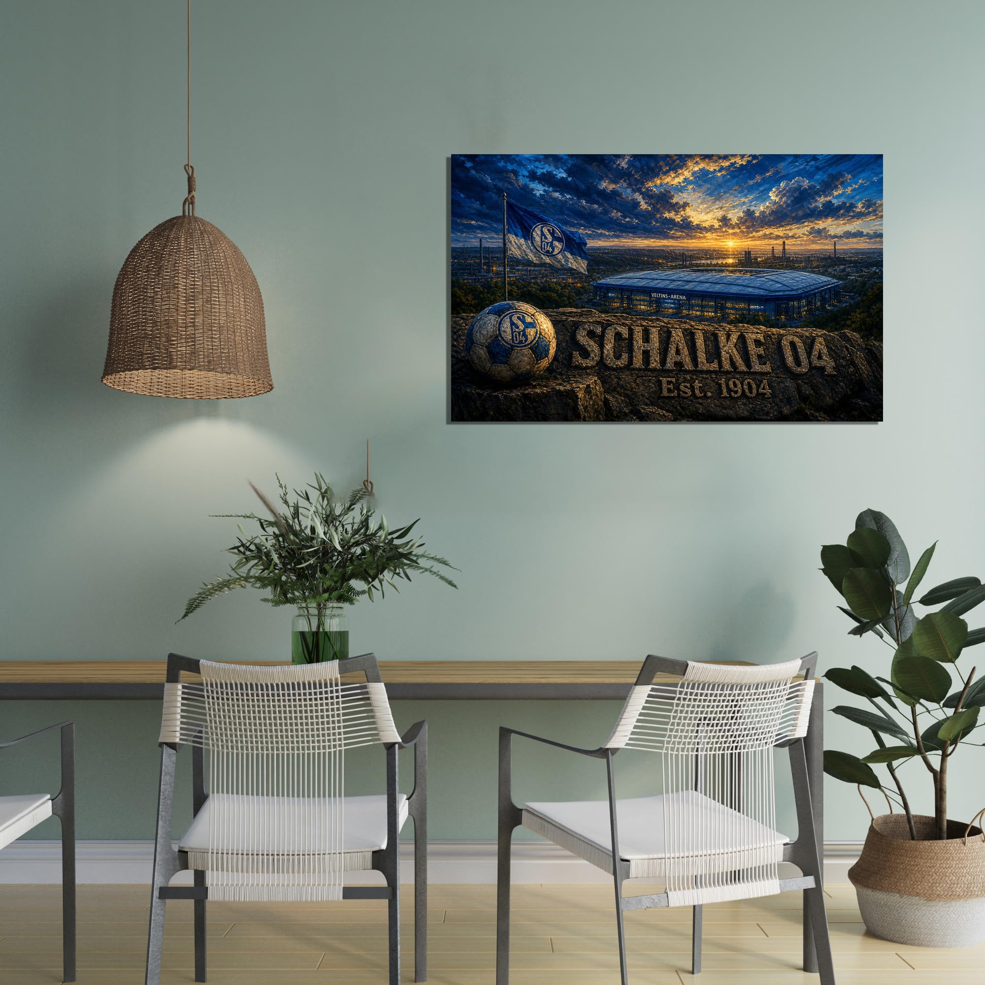 Gelsenkirchen Kunstdruck auf Leinwand, Motiv: Fußball-Motiv, Stadion-Heimdekoration, 61 x 91,4 cm, Blau / Weiß