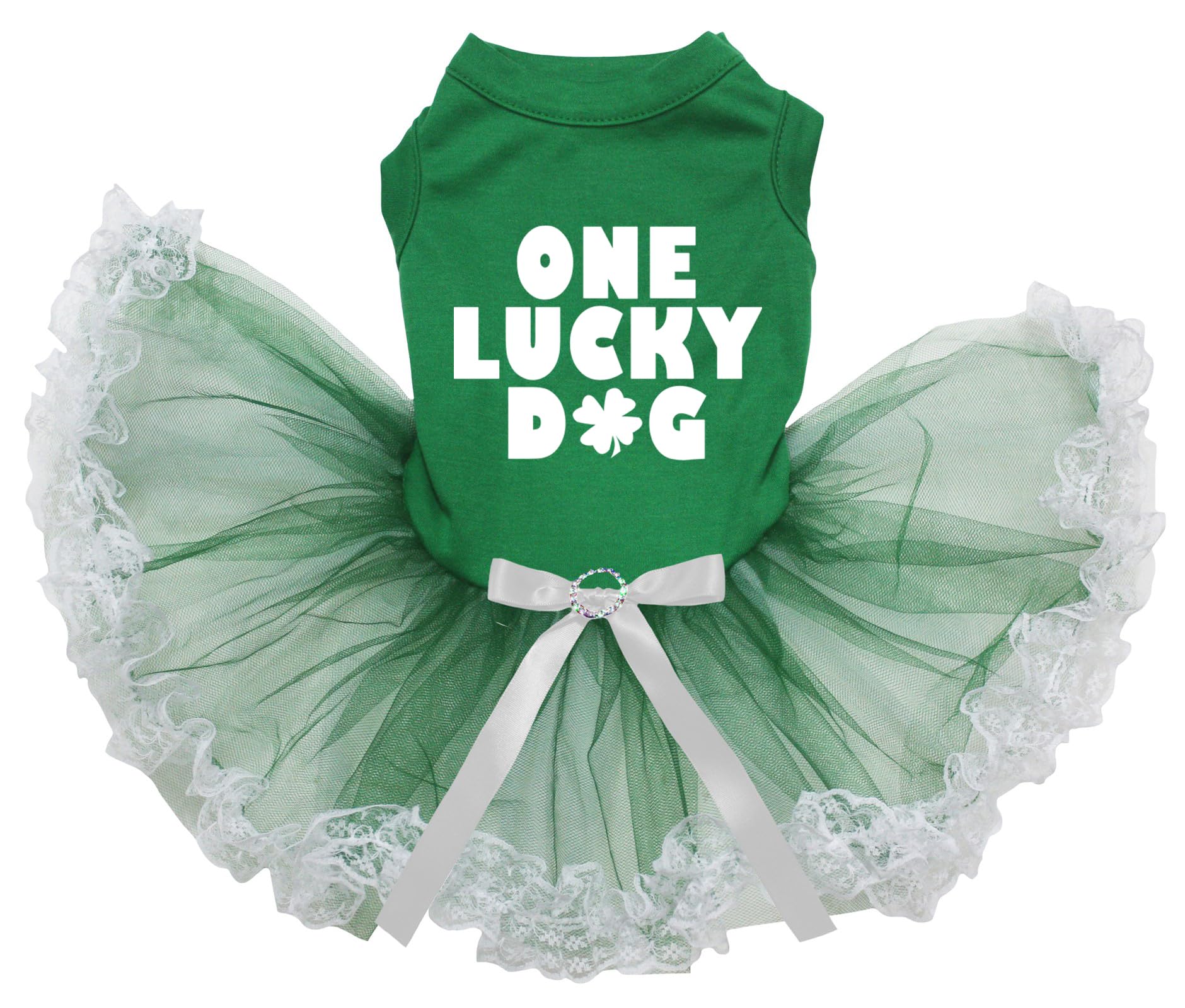 Robe pour chien vert dentelle blanche One Lucky taille S coton