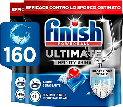 Finish Ultimate Infinity Shine Pastiglie Lavastoviglie, 160 Capsule Lavastoviglie, Detergenti per Lavastoviglie contro lo Sporco e i Residui Incrostati
