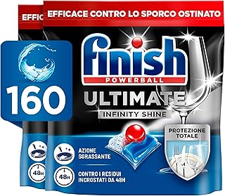 Finish Ultimate Infinity Shine Pastiglie Lavastoviglie, 160 Capsule Lavastoviglie, Detergenti per Lavastoviglie contro lo Sporco e i Residui Incrostati