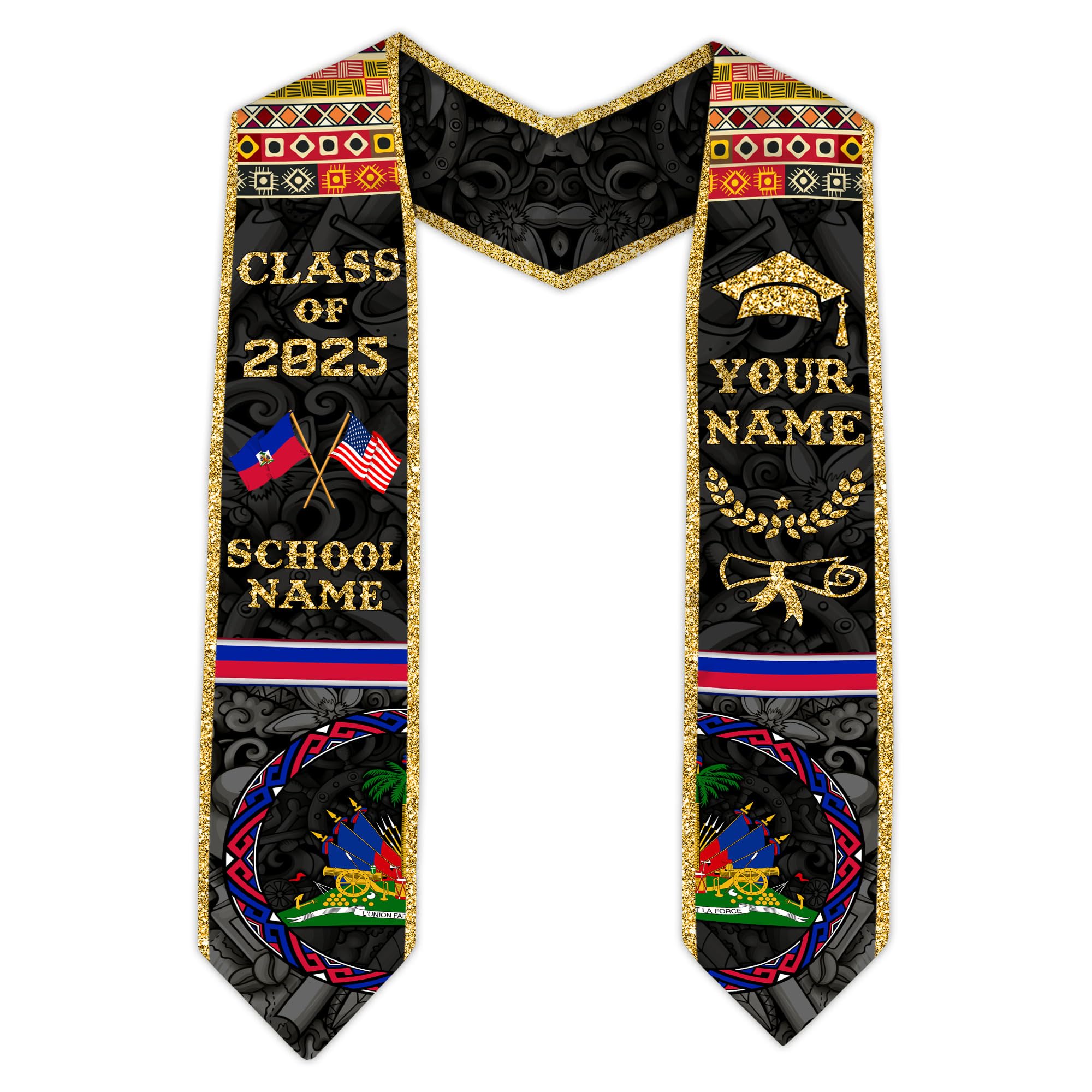 MonkeyVan Haitians Graduation Sash Haiti Graduation Stole Custom Haitians American Flag Graduation Sash 2025 Class of 2025 Ht2