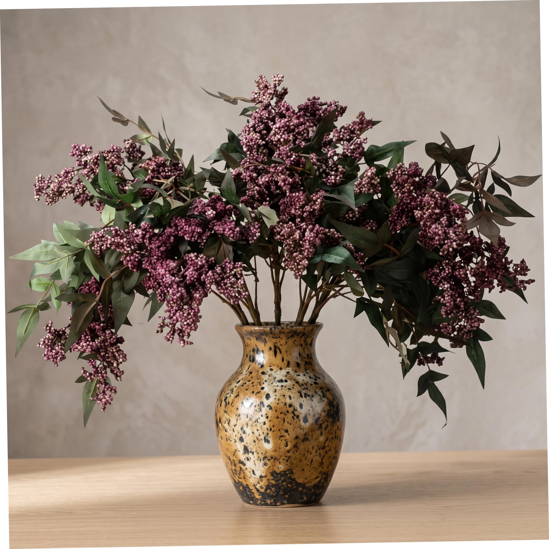 Flores Artificiales para florero, 5 Tallos de Bayas Artificiales, Morado Claro, 17, 7 Pulgadas