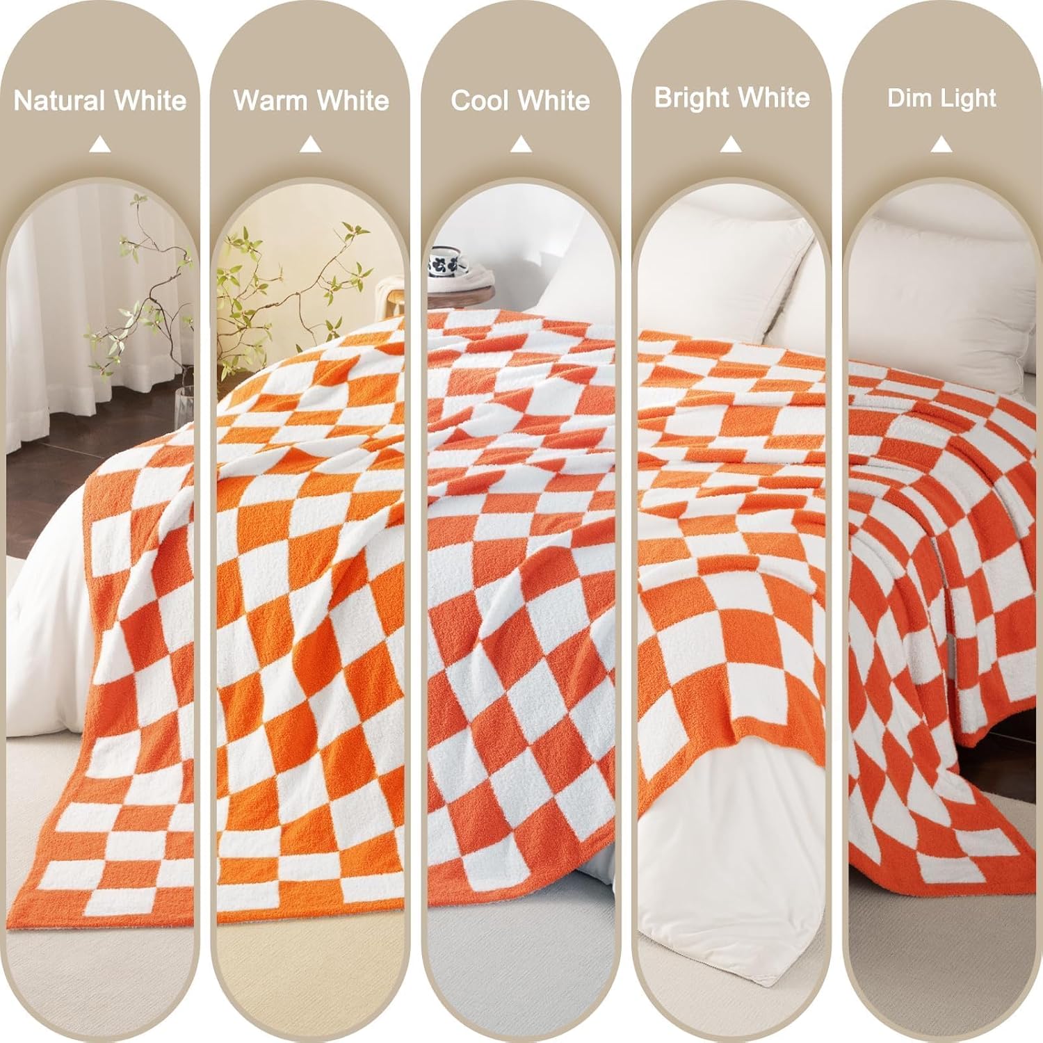 Whale Flotilla Checkered Knit Throw Blanket, Ultra Soft Warm Reversible Cozy Decorative Blankets for Couch Sofa and Bed, 50x60 Inch, Orange - Image 5