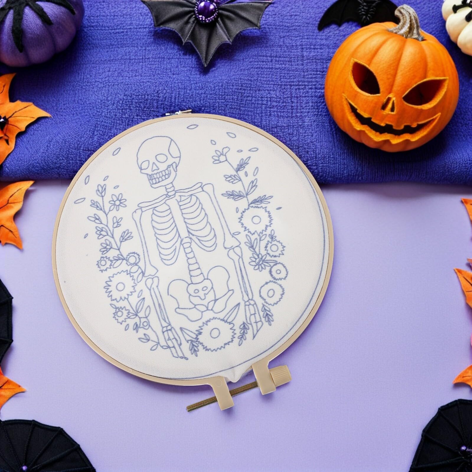 LIFKOME Kit Ricamo Halloween per Principianti con Tela Stampata Ago Punch Fili Colorati Set DIY Punto Croce per Adulti Attività Creativa e Relax per Feste e Decorazioni