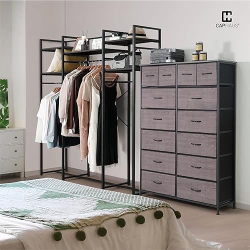 Miniatura 2 de CAPHAUS Torre de almacenamiento de cajones con 14 cubos de tela, almacenamiento de lavandería, unidad de clasificación, cómoda, organizador con