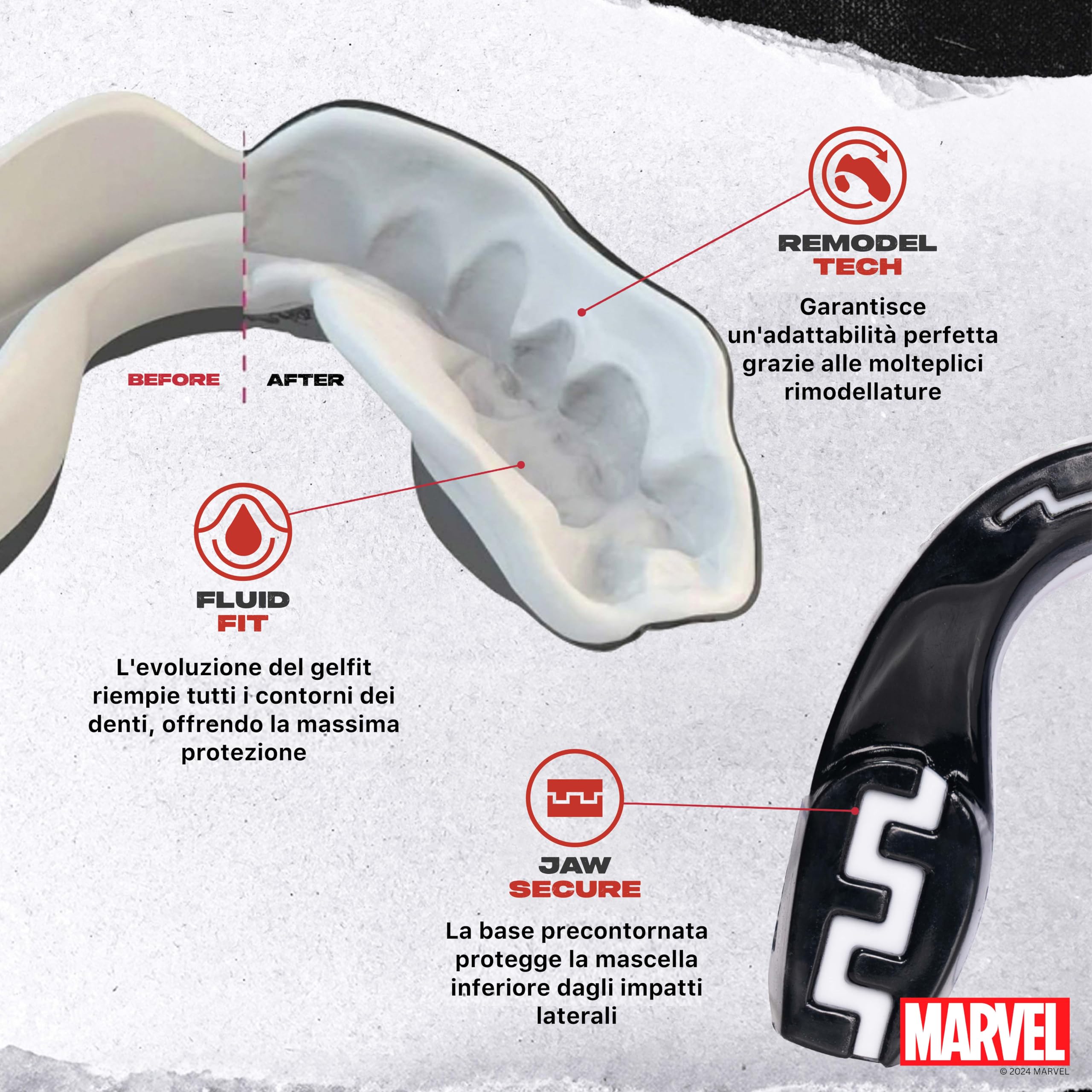 Marvel Venom Paradenti Sportivo Adulti e Bambini Contatto Completo per Tutti Gli Sport, tra Cui Rugby, MMA, Hockey, Judo Arti Marziali e Boxe