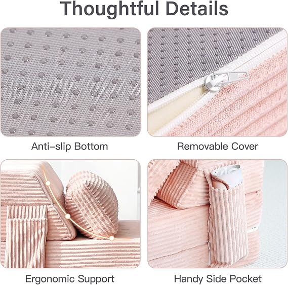 Folding Sofa Bed with Pillow, Corduroy Convertible Sleeper Chair (Pink, Nearly Single)