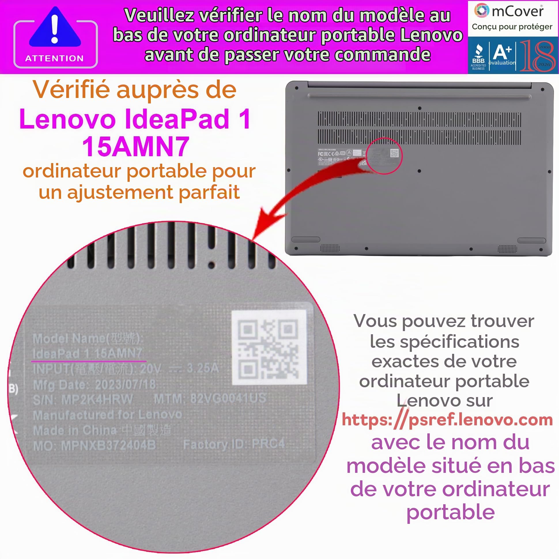 mCover Étui Compatible Uniquement avec Les Ordinateurs Portables Windows Lenovo IdeaPad 1 Series 2022-2024 15" (15ADA7 / 15AMN7 / 15ALC7 / 15IAU7 / 15IGL7 / 15IJL7 / 15IRU7) - Transparent