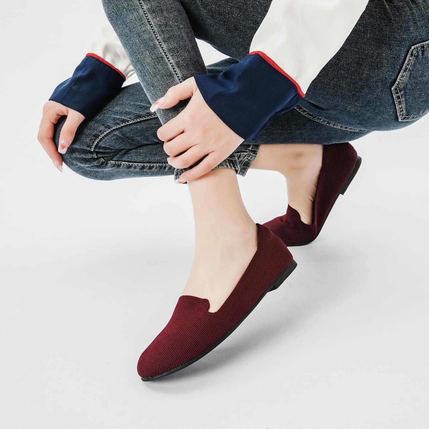 Veittes Women's Wide Width Flats Shoes,Comfortable Breathable Casual Slip on Round-Toe Knitted Dressy Ballet Flats - Image 2