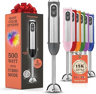PeachStreet 500W Immersion Blender with Turbo Mode & Detachable Base - Handheld Stick for Soups, Smoothies, Purees (Grey)