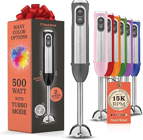 Miniatura 1 de Potente batidora de inmersión, batidora de mano eléctrica de 500 vatios con modo turbo, base desmontable. Batidora de cocina de mano para sopa,