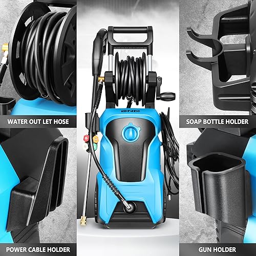 Miniatura 4 de DNA MOTORING TOOLS-00231 - Lavadora a presión eléctrica de hasta 2176 PSI de 2.4 GPM de flujo máximo para limpieza de patio y automóvil con boquilla