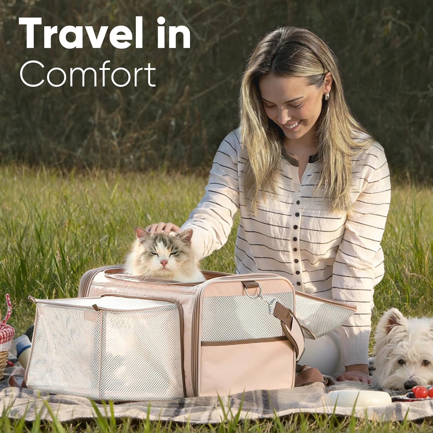 FUKUMARU Cat Carrier with Wheels, 18x11x11 Expandable Soft Cat Travel Carrier, Airline Approved Dog Carrier, Sturdy Rolling Cat Carrier with Anti-Scratch Mesh, Escape-Proof Pet Carrier for Cat, Pink