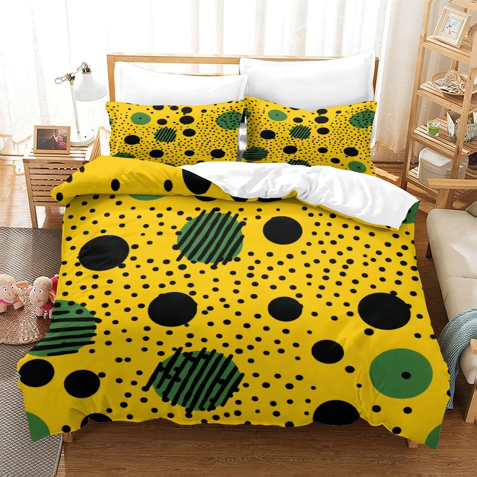 P1S9U7W5Y 3D Printed Geometric Microfiber 3pcs Duvet Cover Set Yellow Dot Bedding Set King