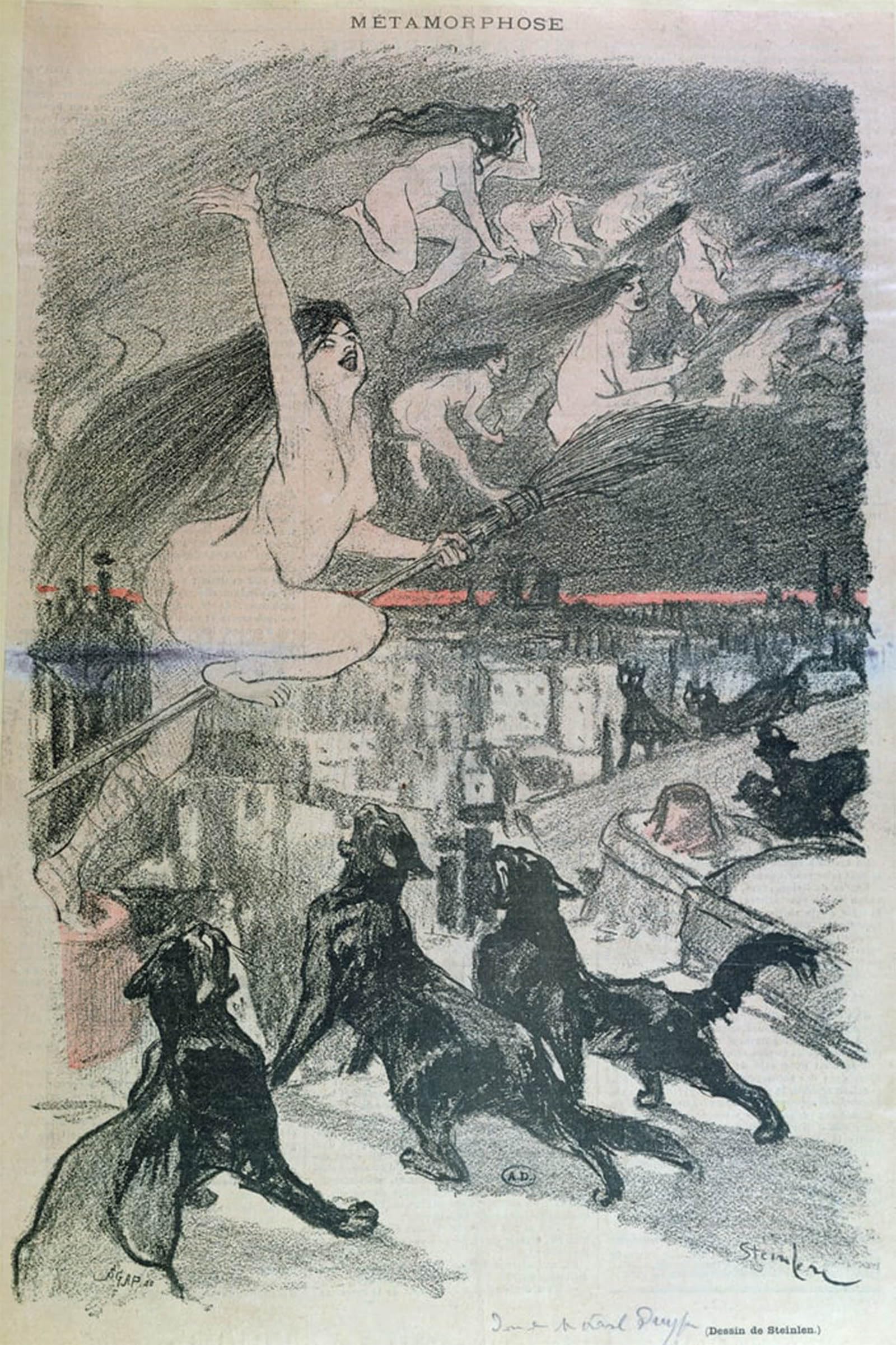 ARTXLXXBN Famous Painting Canvas Artwork Graffiti Print Metamorphosis Black Cats Transforming Themselves Into Witches by Théophile Alexandre Steinlen Portrait Canvas Image for Home Decor 60x90cm