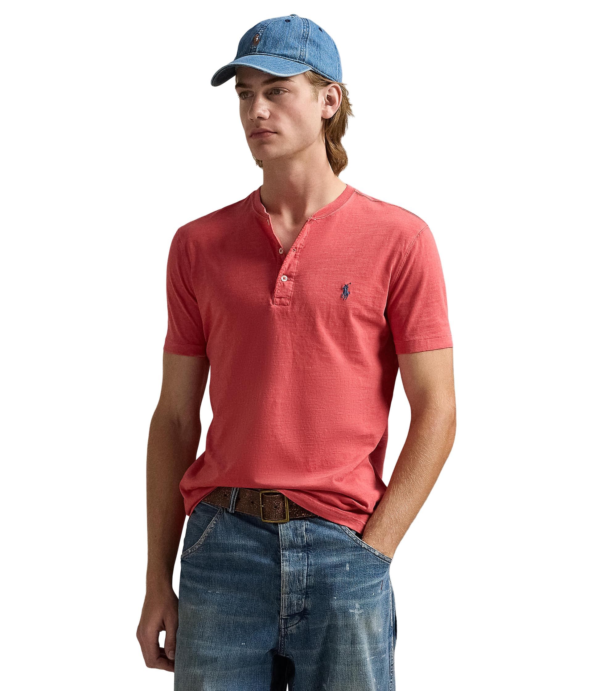 Polo Ralph Lauren Mens Slub Jersey Henley Shirt, Spring Red, Large