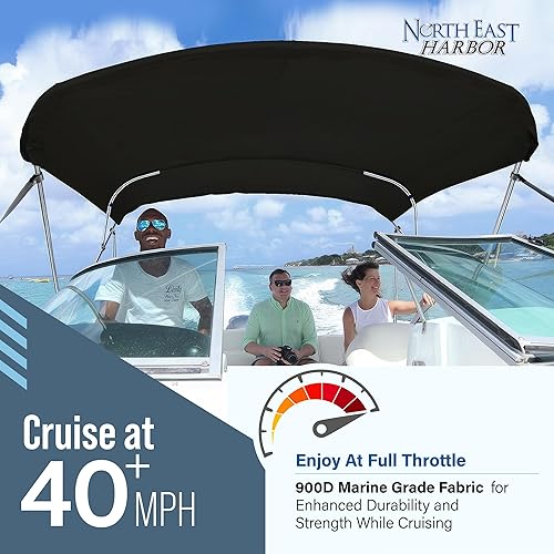 Miniatura 8 de KNOX Funda de lona de repuesto universal Bimini de 4 arcos, toldo marino 900D, funda de almacenamiento, nunca se decolora, kit de sombra para