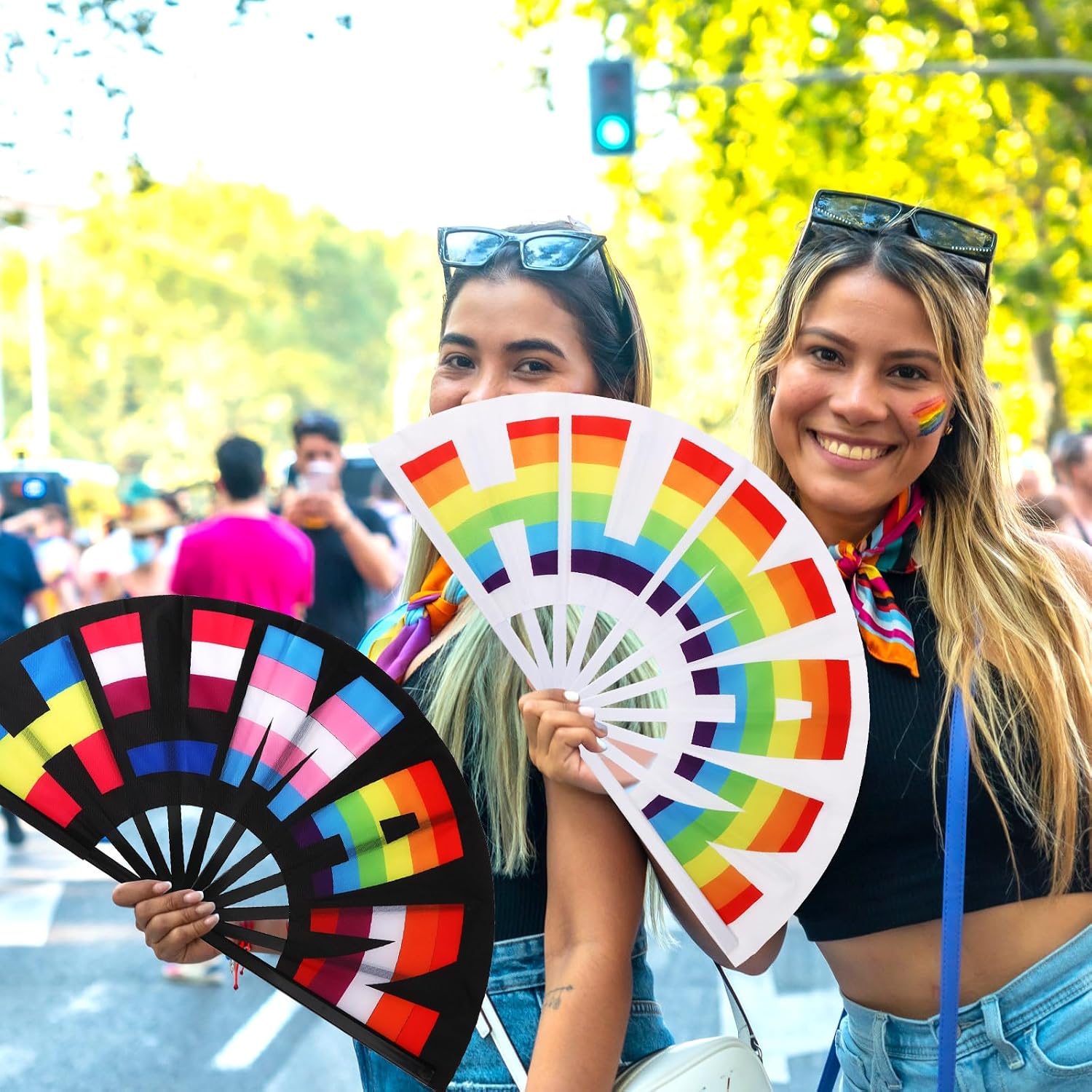2 Pcs Large Pride Rainbow Folding Fans, LGBT Flag Hand Fan image 5