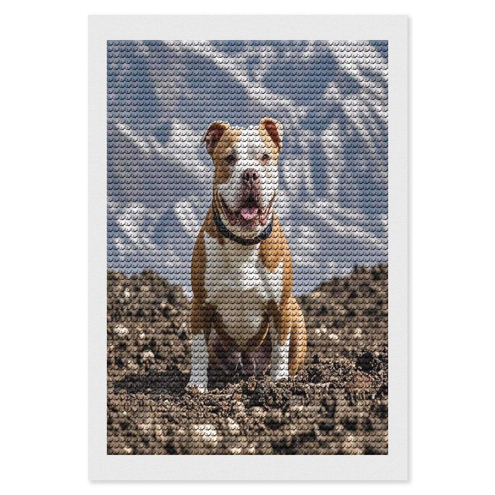 FekiLoot Pitbull Dogs Diamond Painting Kits for Adults Full Round Drill Diamond Art Kits for Beginners 5D DIY Diamond Dots Paintings Diamonds Pictures Gem Art Home Wall Decor 8"x12"