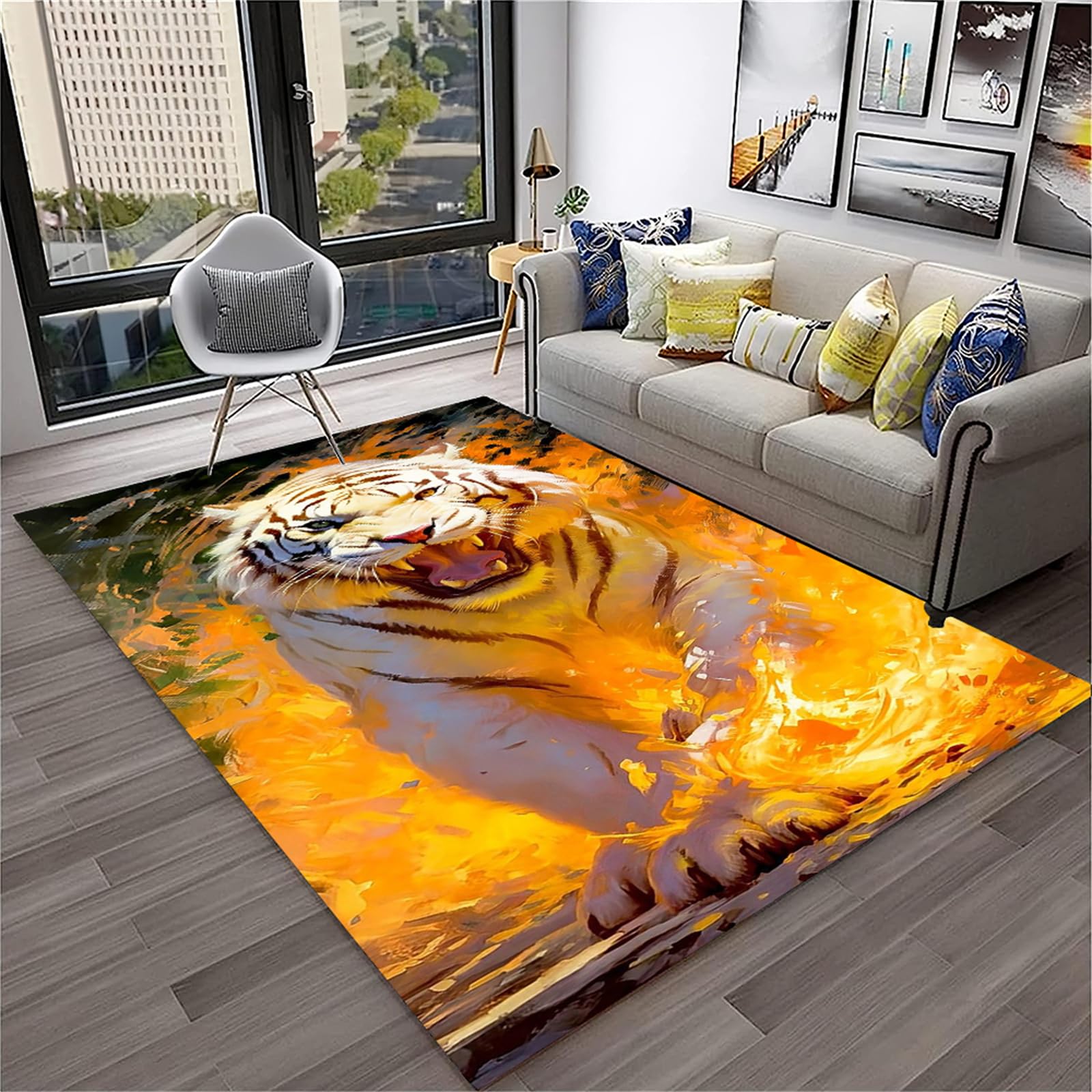 Orientalischer Retro-Teppich Weißem Tiger, Unverzichtbarer Spielteppich Für Jugendliche Kinderzimmer Weiche rutschfeste Flanell-Spielmatte Für Wohnzimmer Schlafzimmer (Farbe 11,140x200cm)