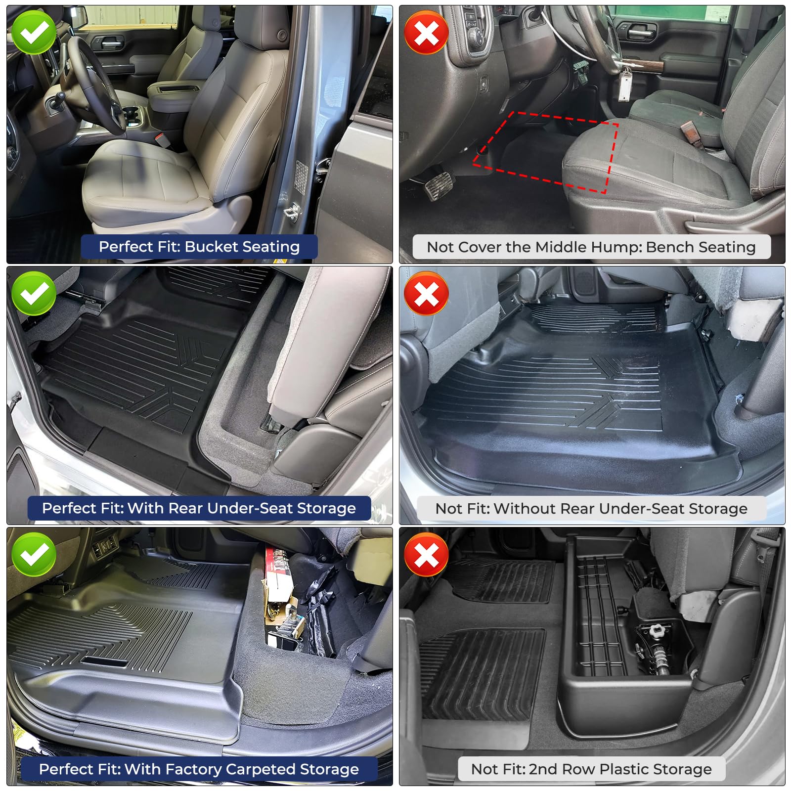 CreekT for Chevy Silverado for GMC Sierra Floor Mats 2019-2025 2026 Crew Cab Only Fit with Rear Under-Seat — view 5