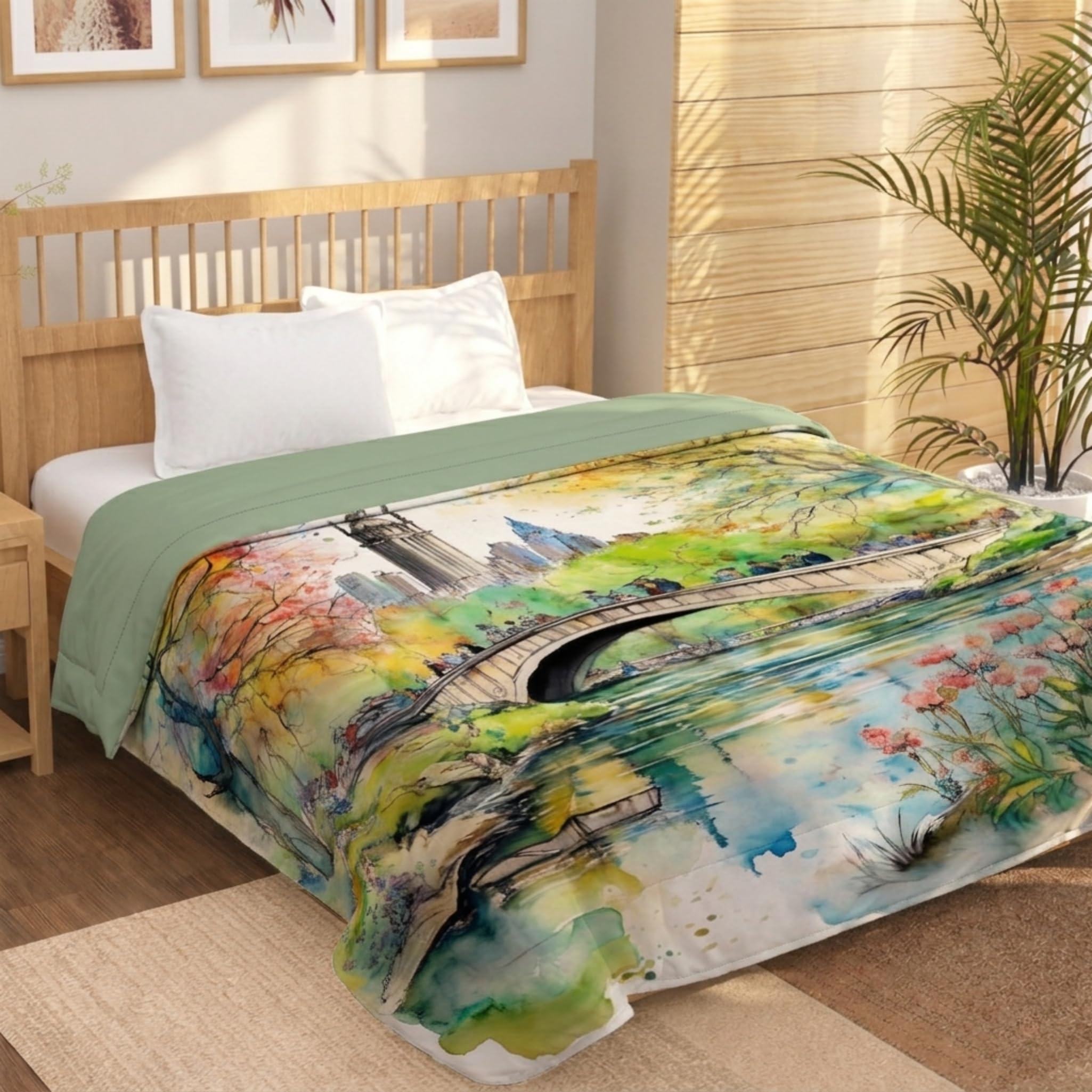 Printed Polycotton Dohar for Double Bed 80x90 | AC Summer Blanket | Quilt for All Season Comfort |Green Forest Printed Breathable Comforter for Daily Use-image-15