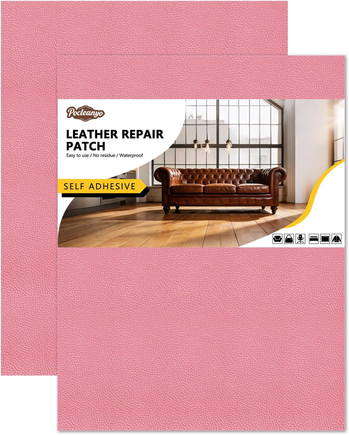 2 Pcs Pink Leather Repair Tape, 8x12 Inch Leather Repair Patch Self-Adhesive, Waterproof Faux Leather Patch, Vinyl Repai
