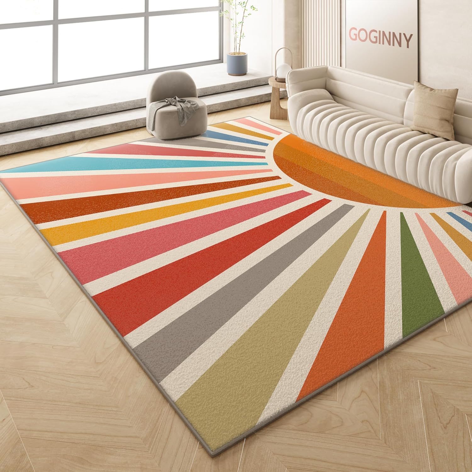 Amazon.com: Washable 5x7 Sun Area Rug for Living Room, Rainbow Sun ...