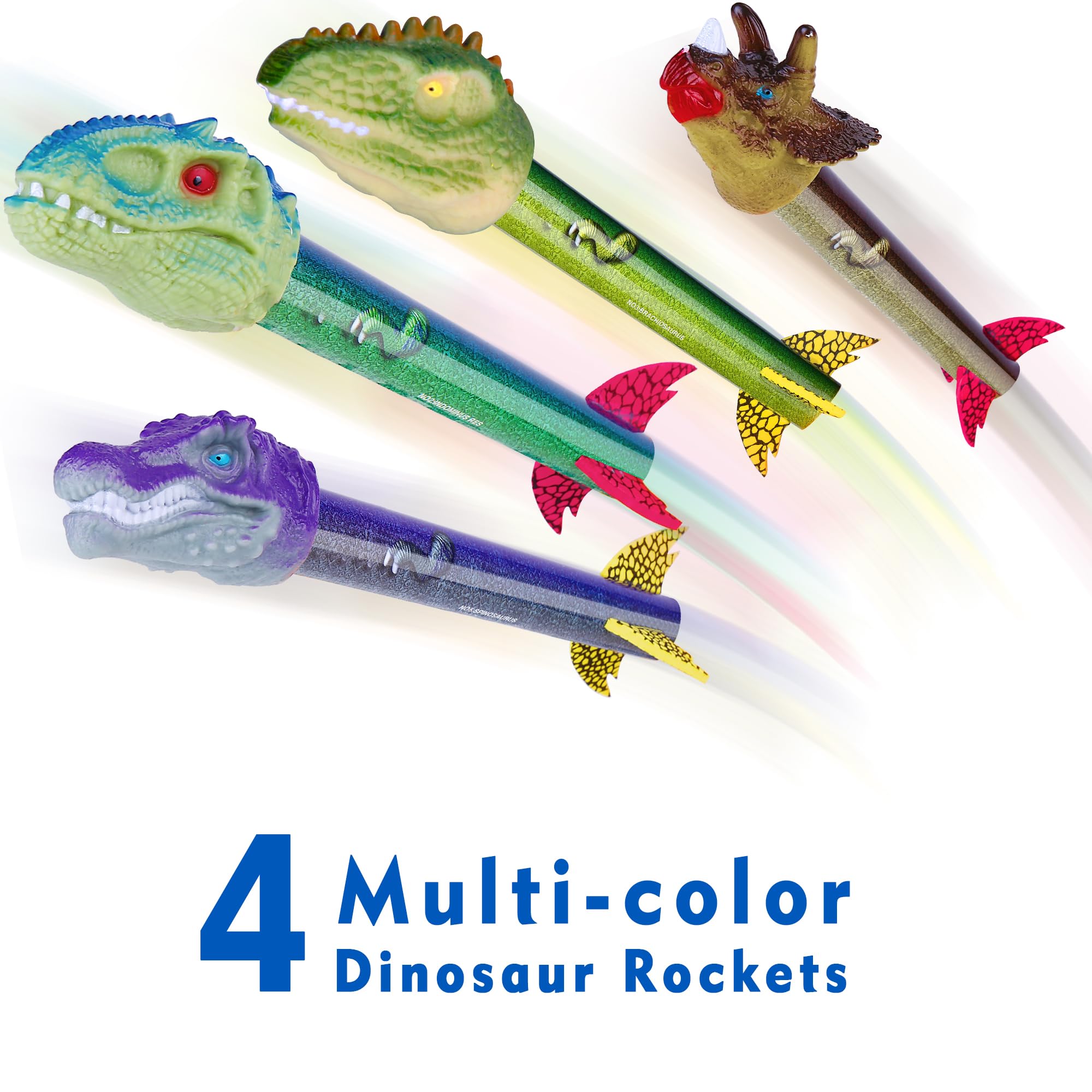 Lanzador de cohetes de juguete de dinosaurio para niños, lanza hasta 100 pies, 4 cohetes, juguetes exteriores para niños, juguetes de dinosaurio, regalos de cumpleaños para niños y niñas de 3, 5