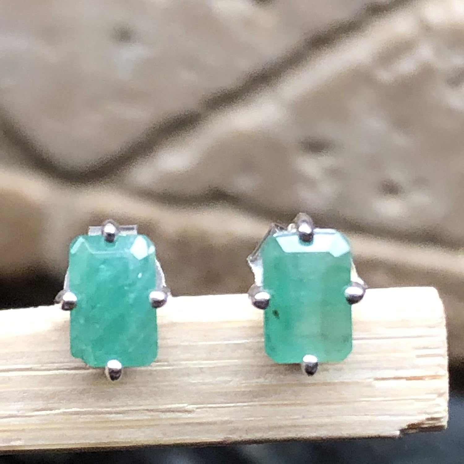 Natural Green Emerald 925 Solid Sterling Silver Earrings 6mm - Image 6