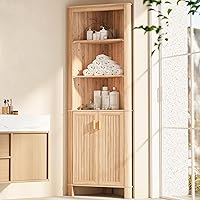 69" Tall 6-Tier Corner Storage Cabinet with Fluted Doors - Space-Saving Bathroom Kitchen Shelf, Moisture-Resistant INNODToddlerTower