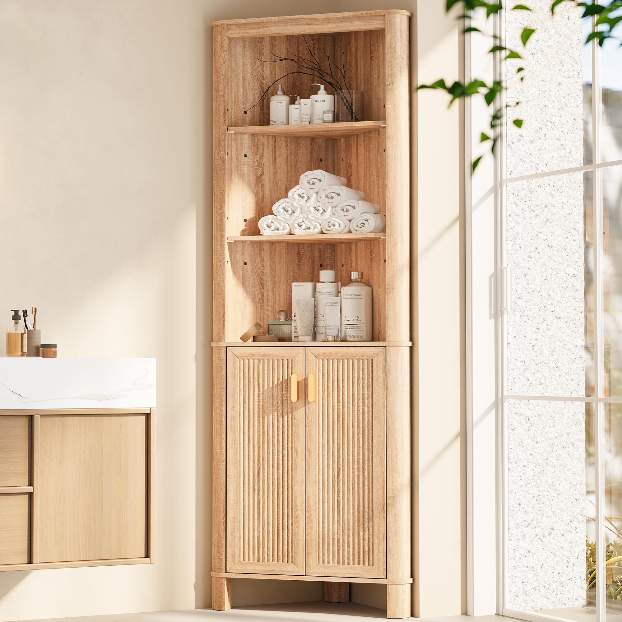INNOD 69 inch Tall Corner Shelf with Doors