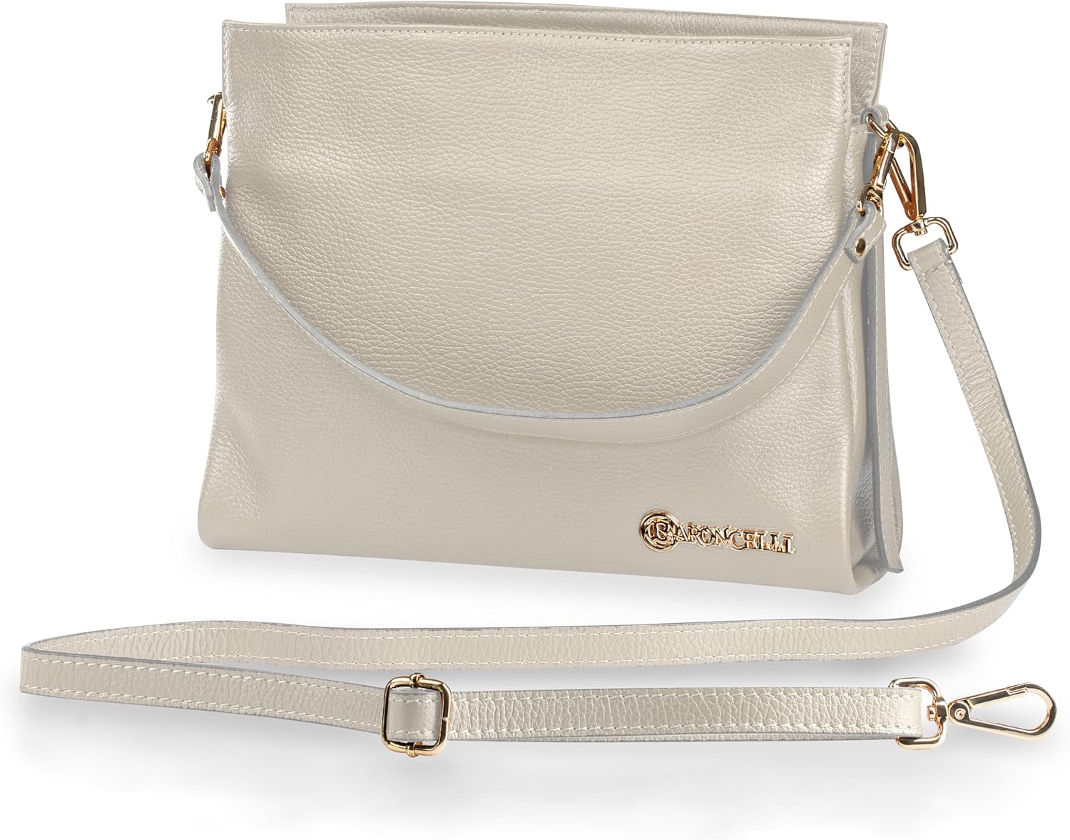 Baroncelli Leather Tote Bag Medium Size Genuine Italian Pebbled Leather Designed and Made in Italy