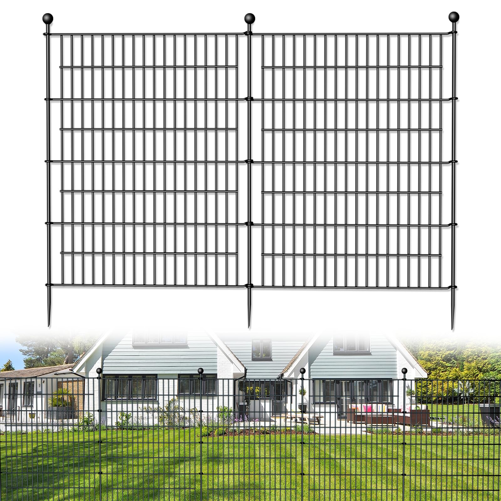10 Panels No Dig Decorative Outdoor Garden Fence for Yard, 40 in(H) X 23.6 ft(L) Animal Barrier Fencing Rustproof Metal Wire Panel Border for Dog, Rabbits, and Patio Temporary Ground Stakes