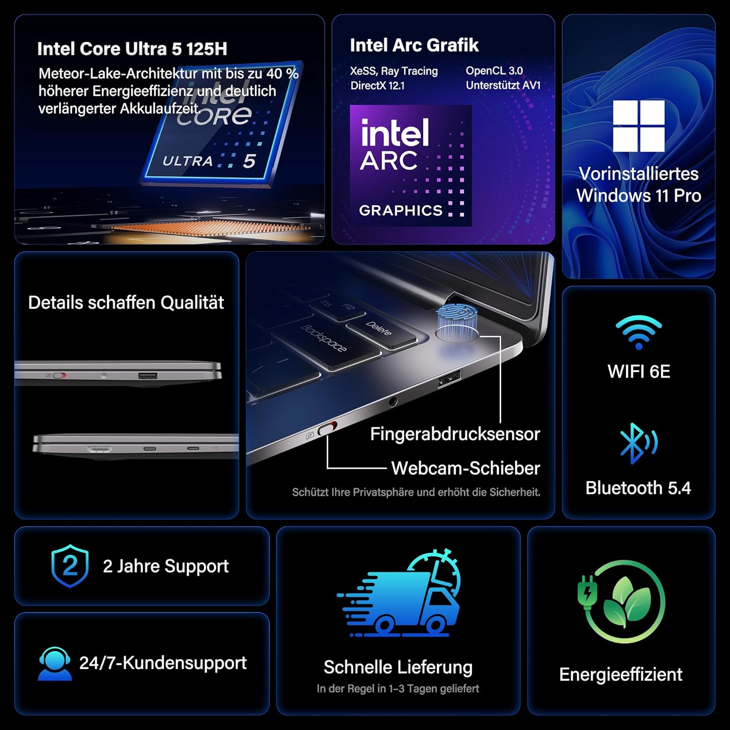 GEEKOM GeekBook X14 Pro laptop showing various ports on its sides.